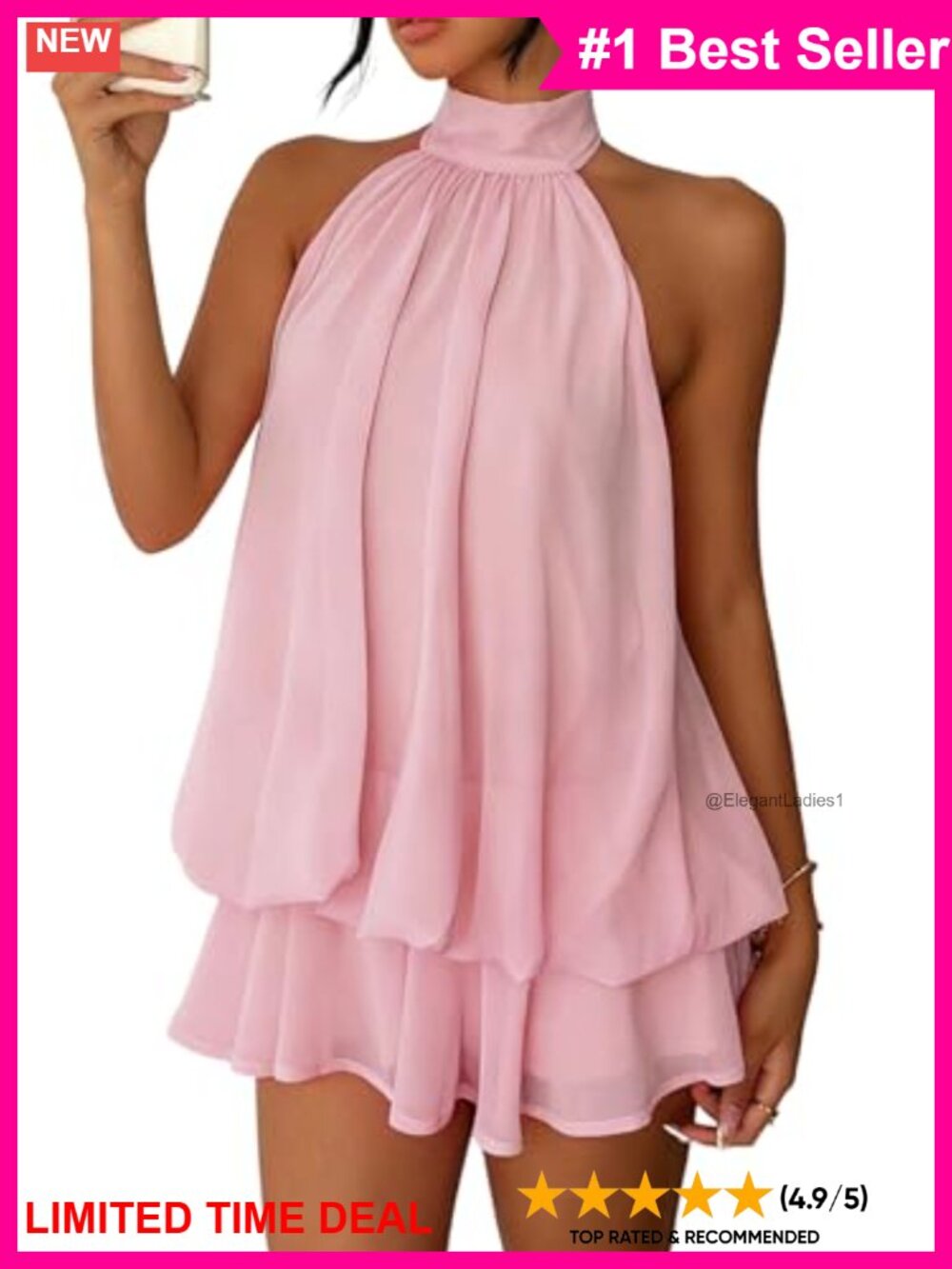 Women's Halter Mini Dress Mesh Backless Sundress Sleeveless